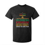 Celebrating Kwanzaa Never Forget Where You Come From Kinara Candle African American Christmas T Shirt For Kid