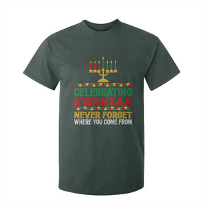 Celebrating Kwanzaa Never Forget Where You Come From Kinara Candle African American Christmas T Shirt For Kid