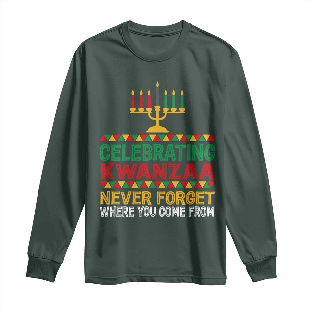 Celebrating Kwanzaa Never Forget Where You Come From Kinara Candle African American Christmas Long Sleeve Shirt