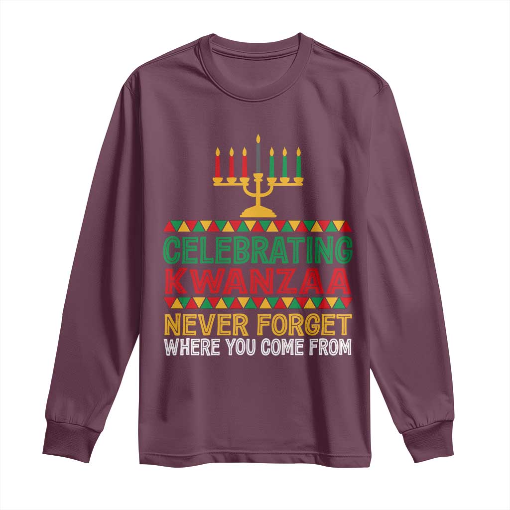 Celebrating Kwanzaa Never Forget Where You Come From Kinara Candle African American Christmas Long Sleeve Shirt