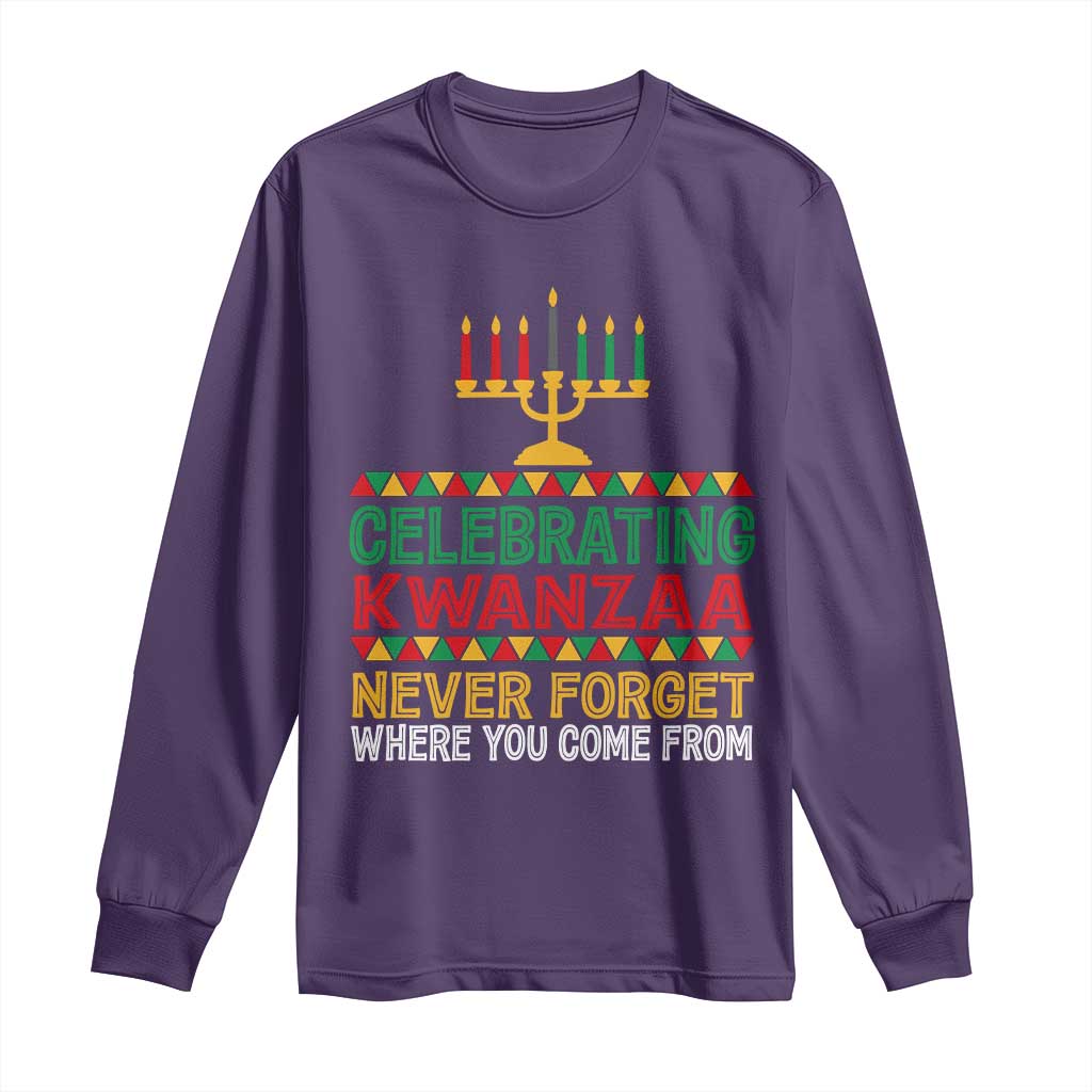 Celebrating Kwanzaa Never Forget Where You Come From Kinara Candle African American Christmas Long Sleeve Shirt