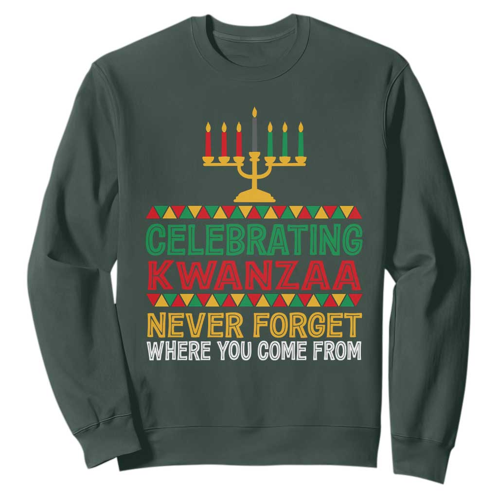 Celebrating Kwanzaa Never Forget Where You Come From Kinara Candle African American Christmas Sweatshirt