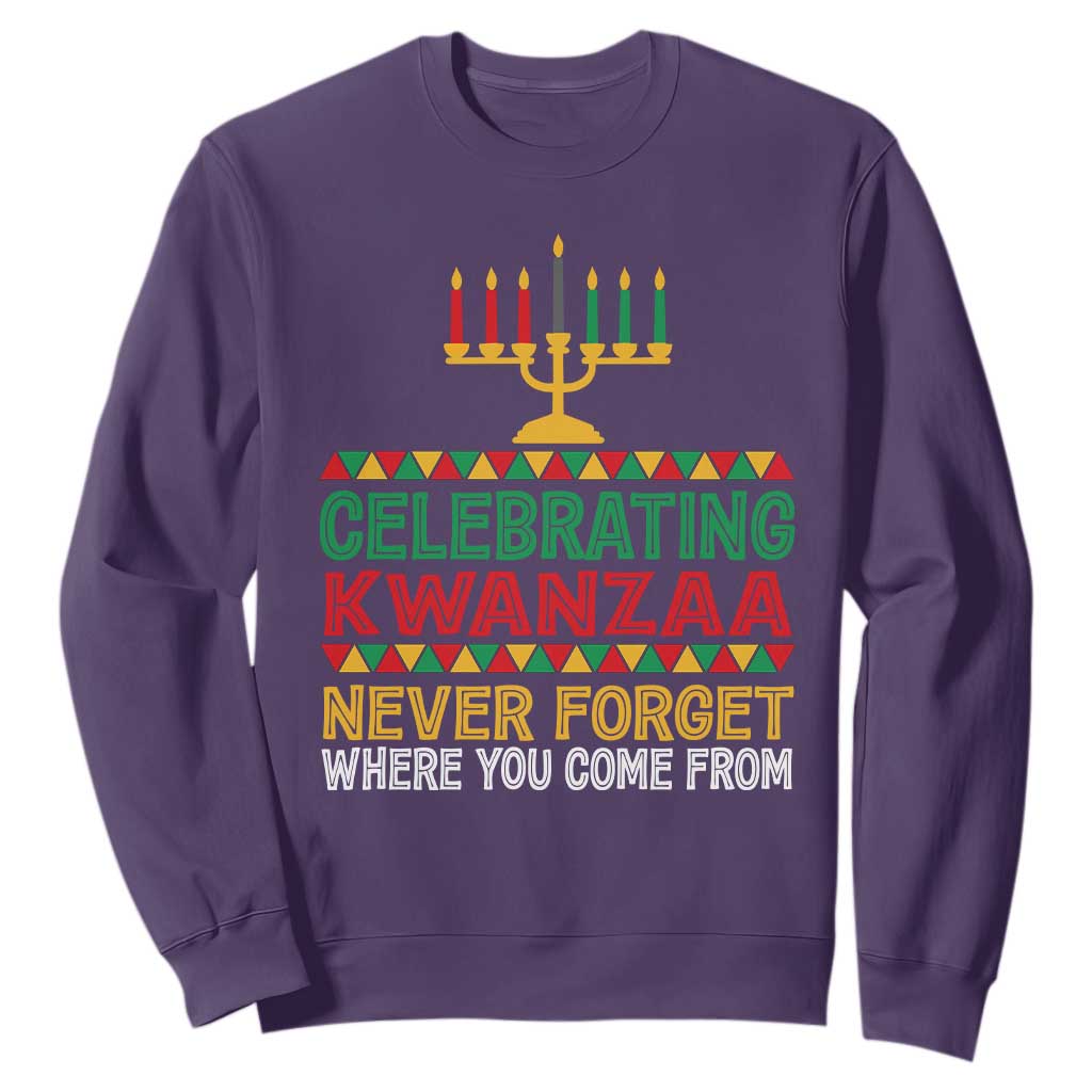 Celebrating Kwanzaa Never Forget Where You Come From Kinara Candle African American Christmas Sweatshirt