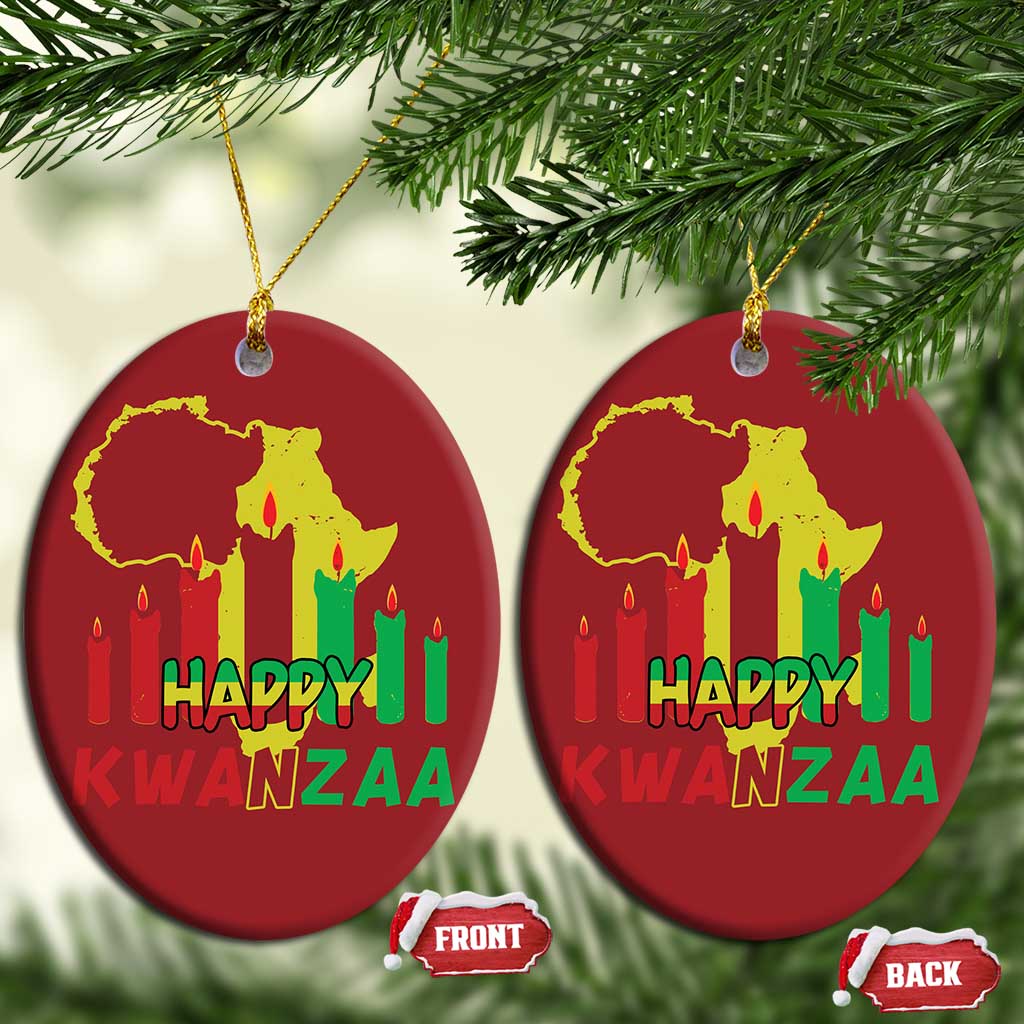 Happy Kwanzaa Christmas Ornament Black Holiday African American Xmas Heritage Kinara Candle