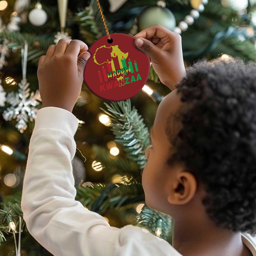 Happy Kwanzaa Christmas Ornament Black Holiday African American Xmas Heritage Kinara Candle