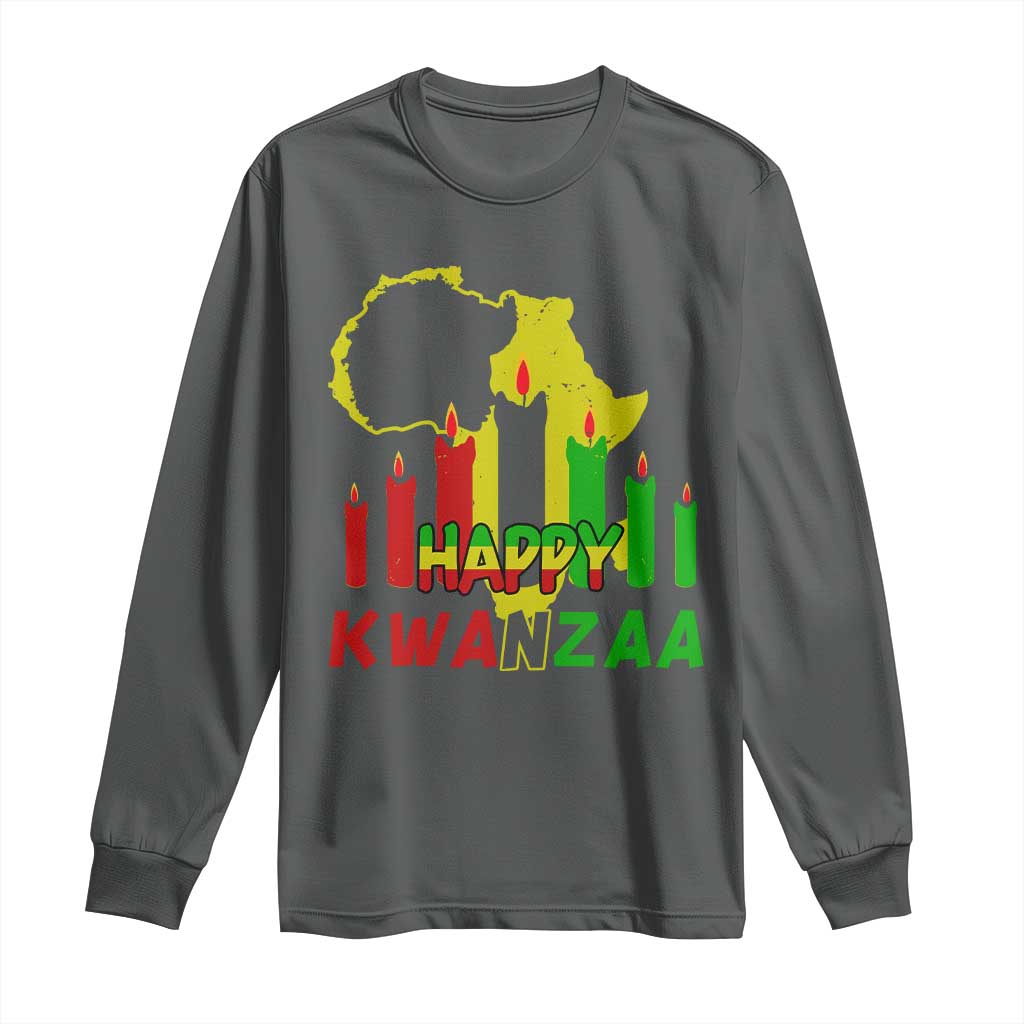 Happy Kwanzaa Long Sleeve Shirt Black Holiday African American Christmas Heritage Kinara Candle