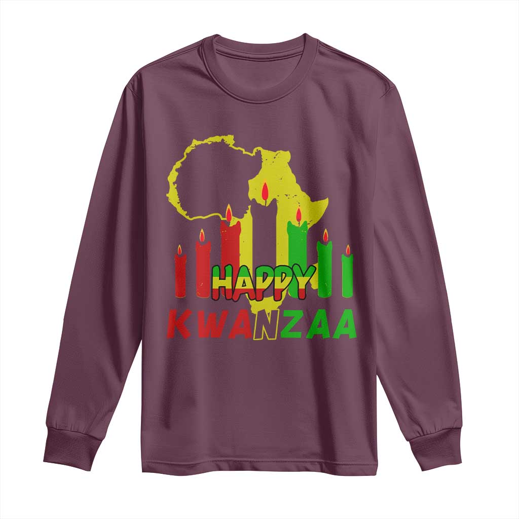 Happy Kwanzaa Long Sleeve Shirt Black Holiday African American Christmas Heritage Kinara Candle