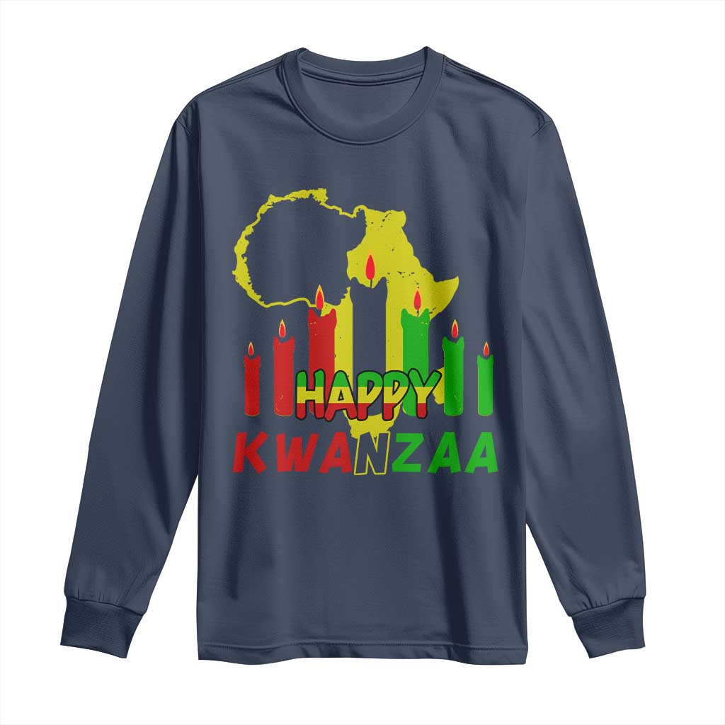 Happy Kwanzaa Long Sleeve Shirt Black Holiday African American Christmas Heritage Kinara Candle