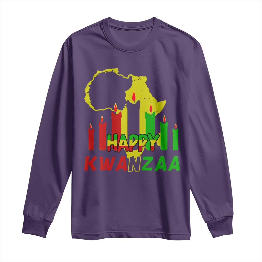 Happy Kwanzaa Long Sleeve Shirt Black Holiday African American Christmas Heritage Kinara Candle