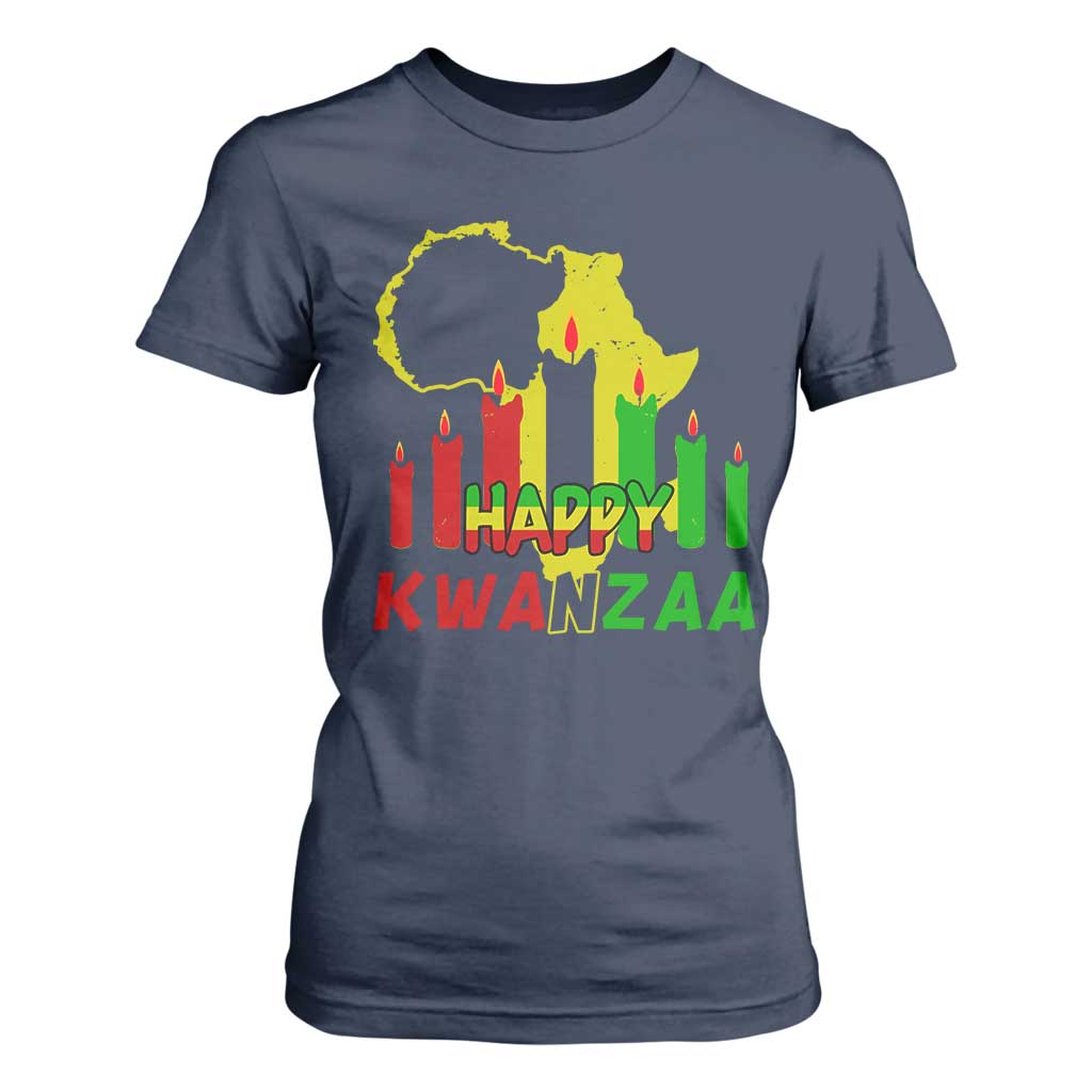 Happy Kwanzaa T Shirt For Women Black Holiday African American Christmas Heritage Kinara Candle