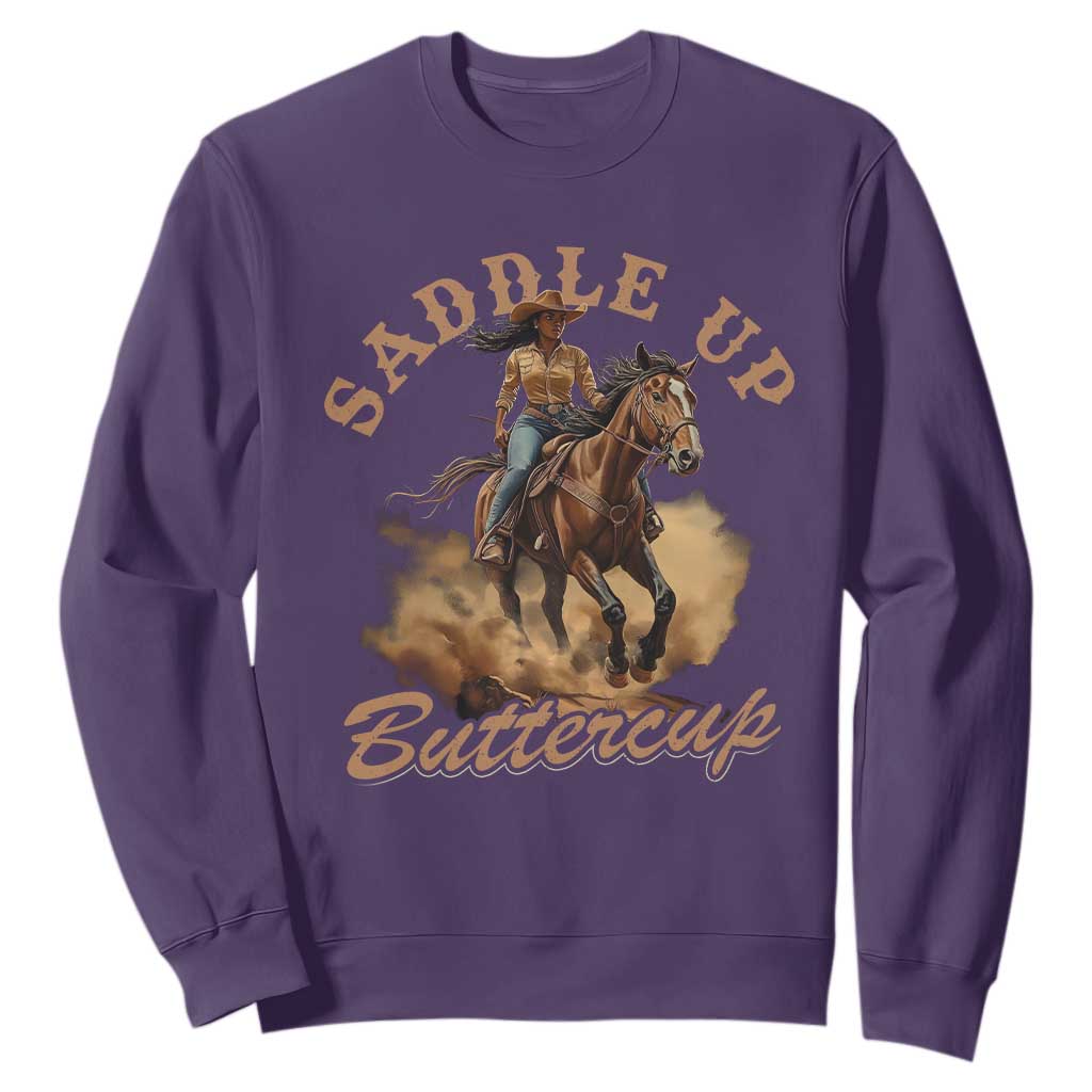 Funny African American Cowgirl Sweatshirt Saddle Up Buttercup Southern Western