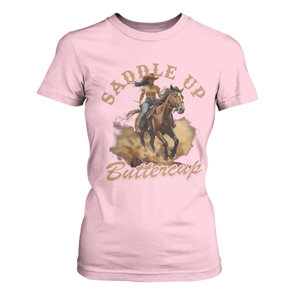 Funny African American Cowgirl T Shirt For Women Saddle Up Buttercup Southern Western