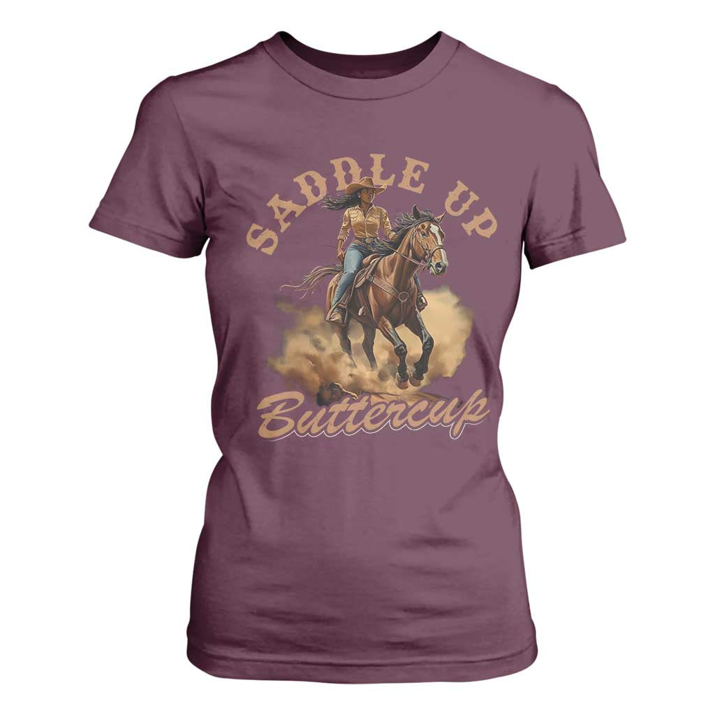 Funny African American Cowgirl T Shirt For Women Saddle Up Buttercup Southern Western
