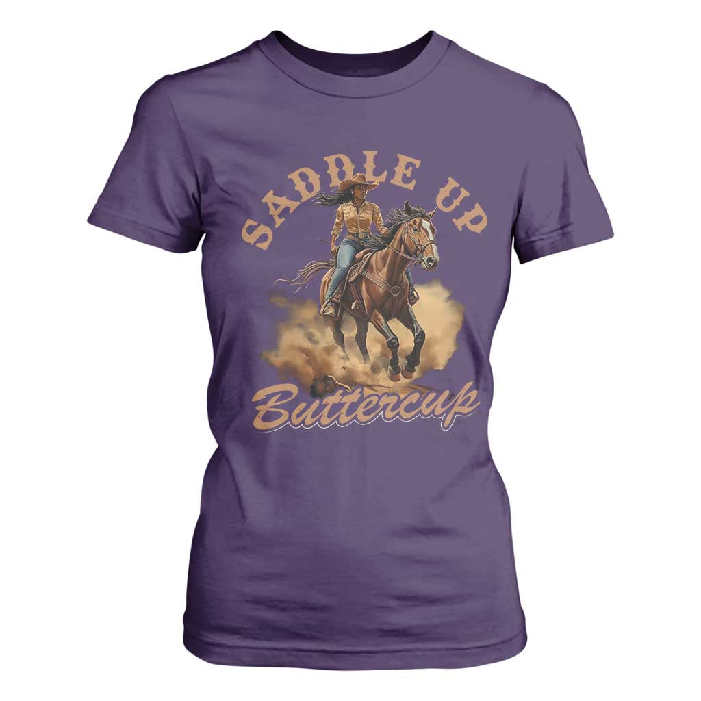 Funny African American Cowgirl T Shirt For Women Saddle Up Buttercup Southern Western