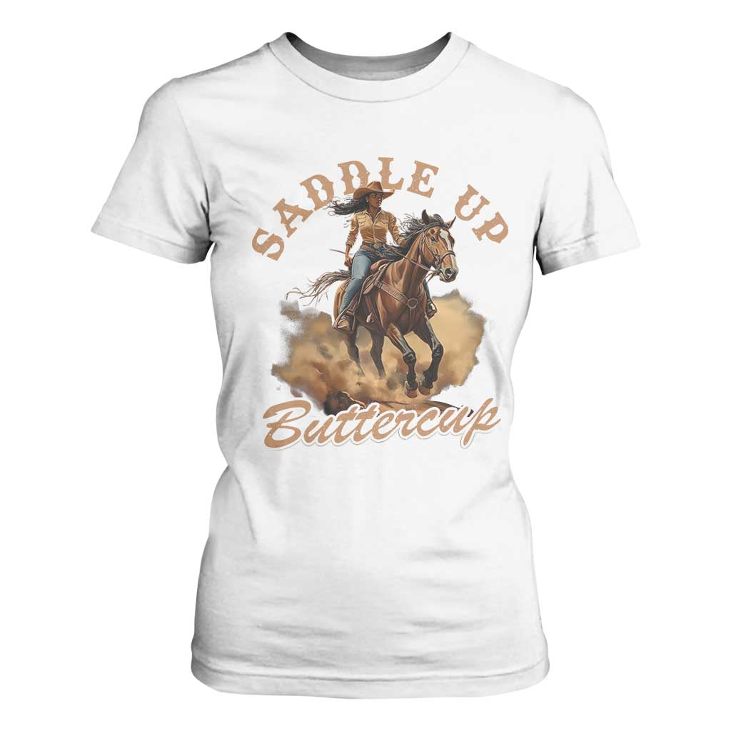 Funny African American Cowgirl T Shirt For Women Saddle Up Buttercup Southern Western