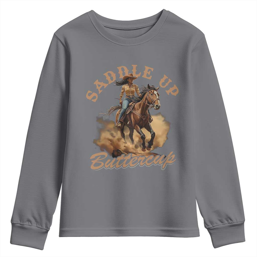 Funny African American Cowgirl Youth Sweatshirt Saddle Up Buttercup Southern Western