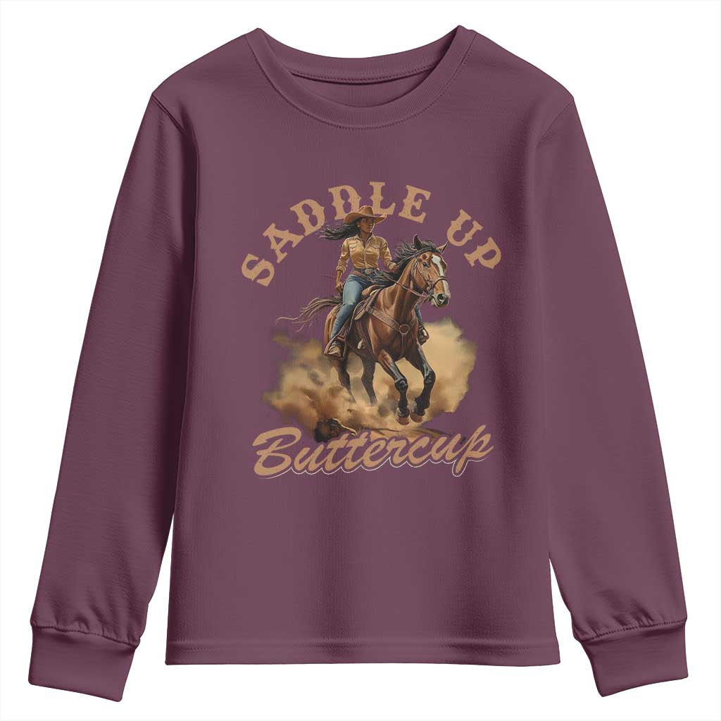 Funny African American Cowgirl Youth Sweatshirt Saddle Up Buttercup Southern Western