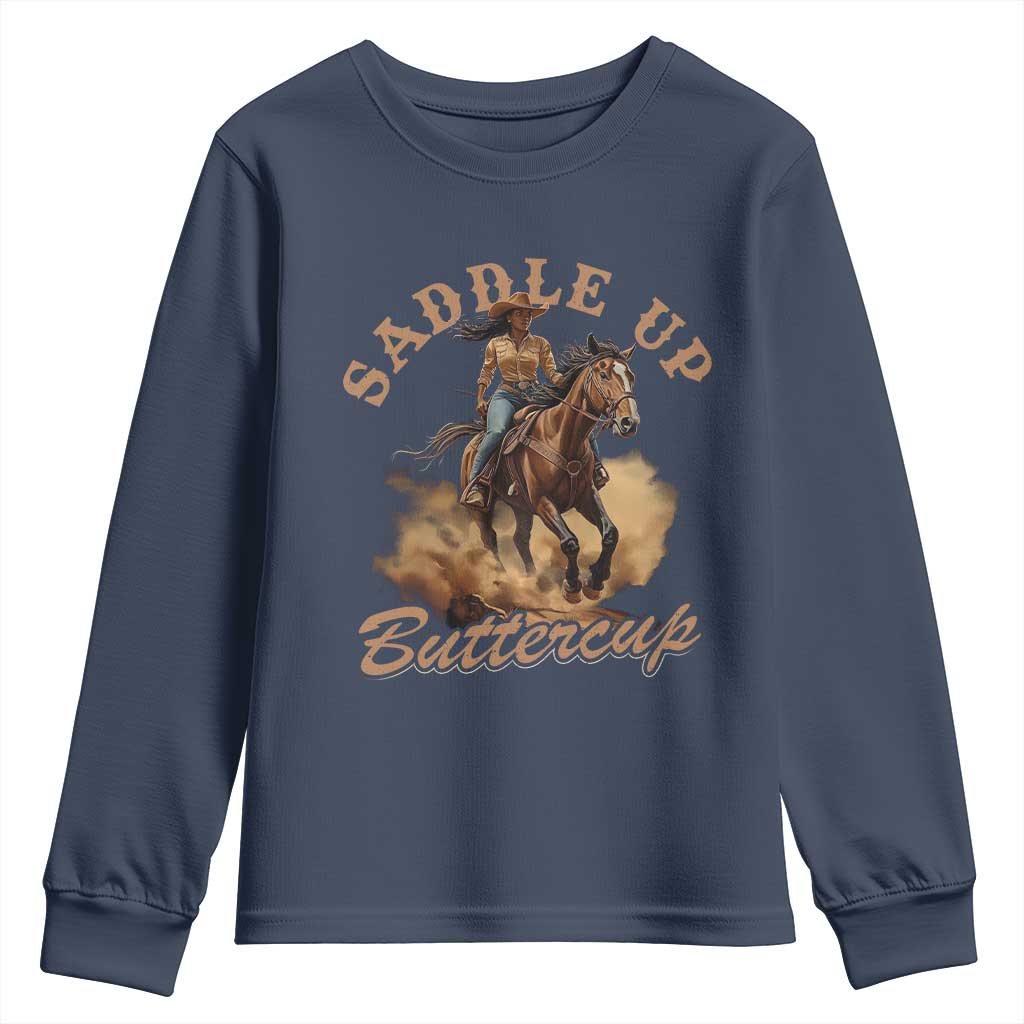 Funny African American Cowgirl Youth Sweatshirt Saddle Up Buttercup Southern Western