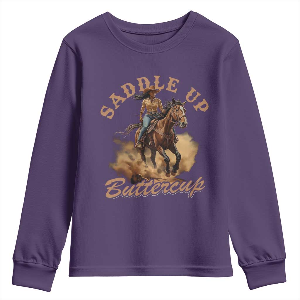 Funny African American Cowgirl Youth Sweatshirt Saddle Up Buttercup Southern Western