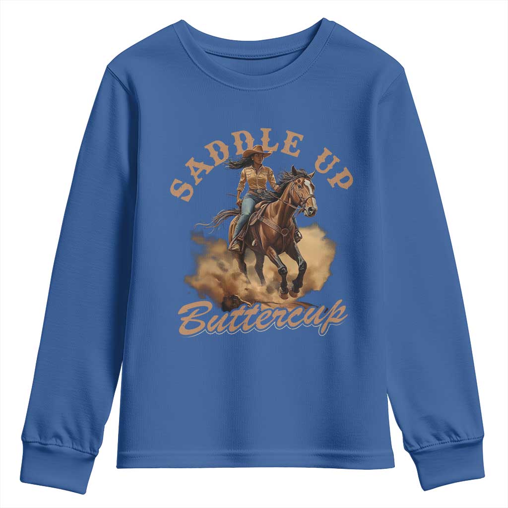 Funny African American Cowgirl Youth Sweatshirt Saddle Up Buttercup Southern Western