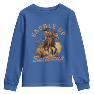 Funny African American Cowgirl Youth Sweatshirt Saddle Up Buttercup Southern Western