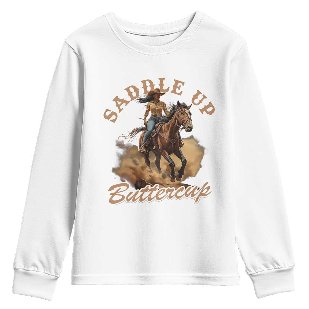 Funny African American Cowgirl Youth Sweatshirt Saddle Up Buttercup Southern Western
