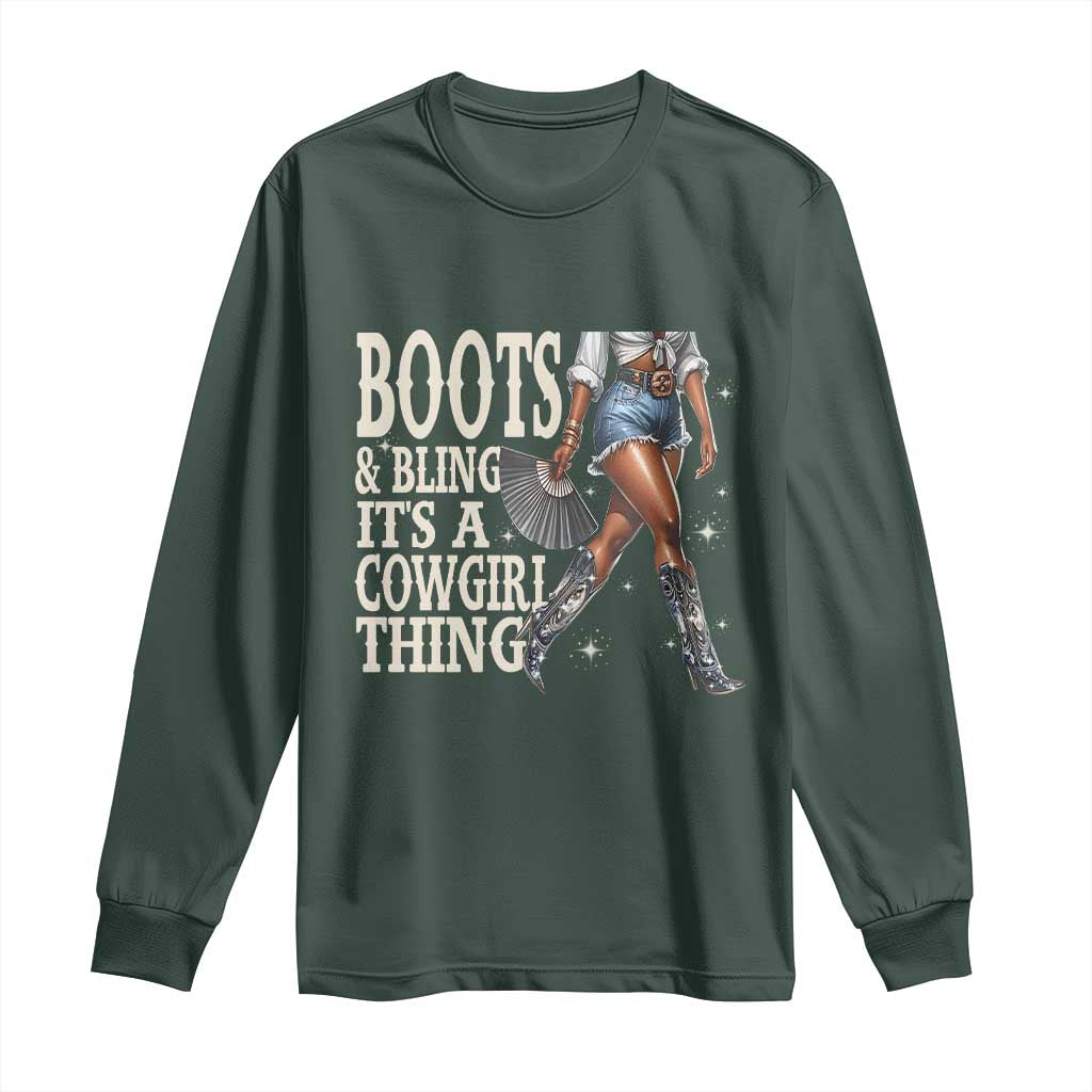 Funny African American Cowgirl Long Sleeve Shirt Boots And Bling It's A Cowgirl Thing