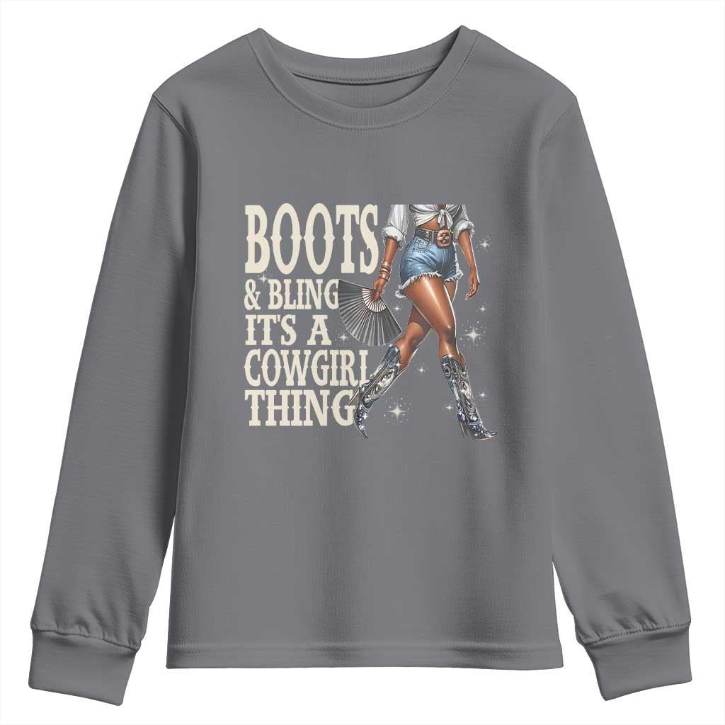 Funny African American Cowgirl Youth Sweatshirt Boots And Bling It's A Cowgirl Thing