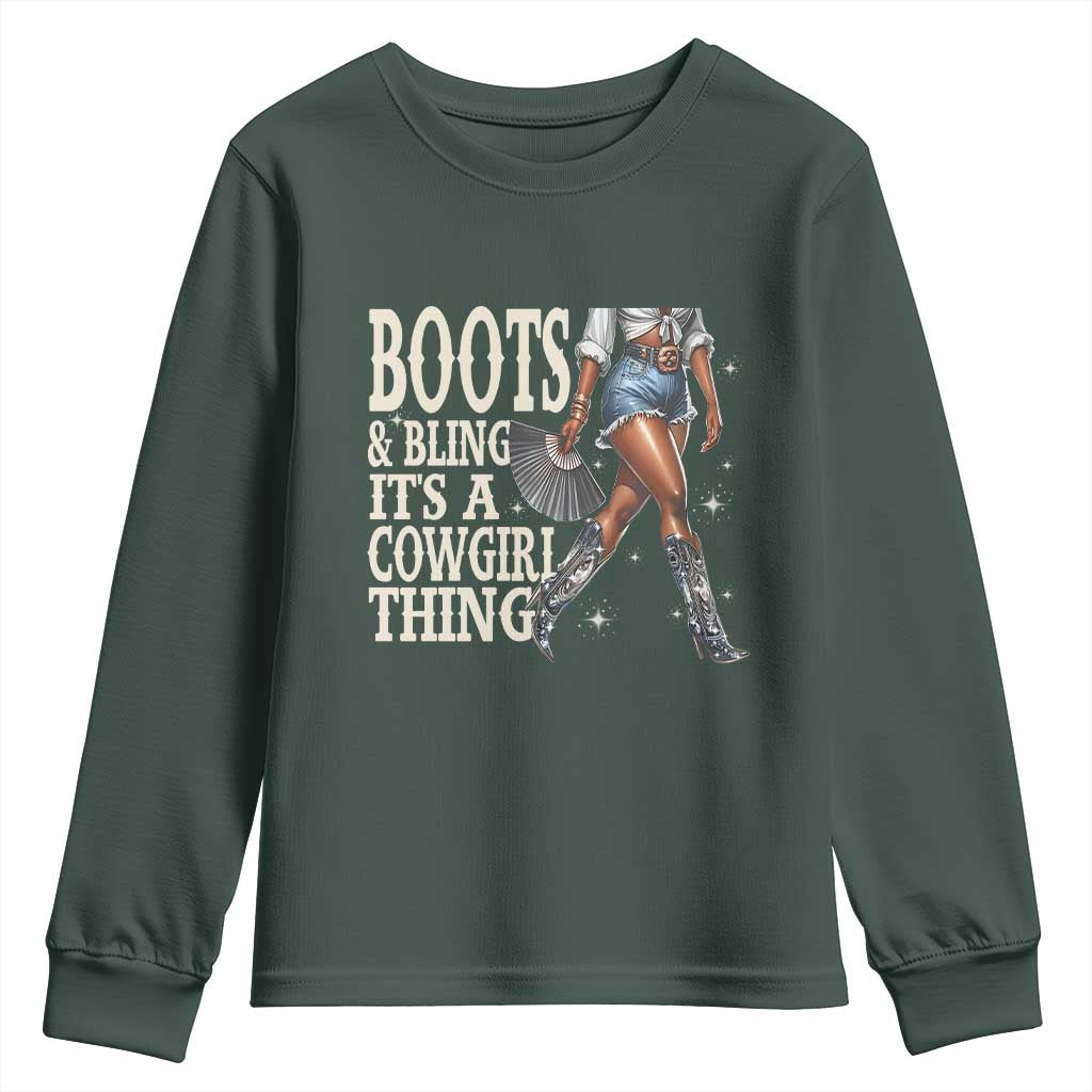 Funny African American Cowgirl Youth Sweatshirt Boots And Bling It's A Cowgirl Thing