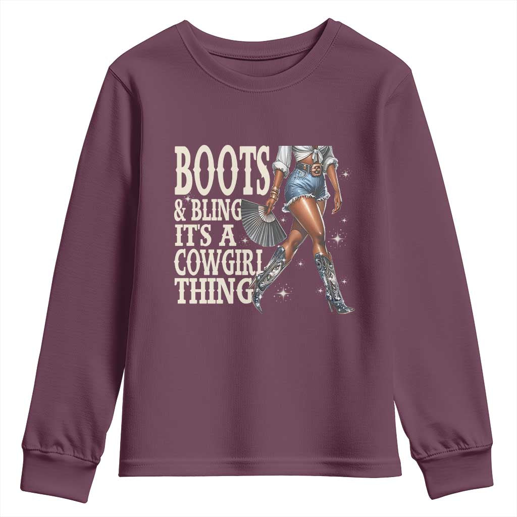 Funny African American Cowgirl Youth Sweatshirt Boots And Bling It's A Cowgirl Thing