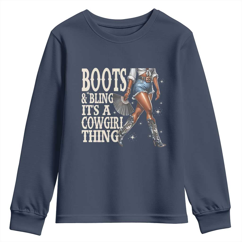 Funny African American Cowgirl Youth Sweatshirt Boots And Bling It's A Cowgirl Thing