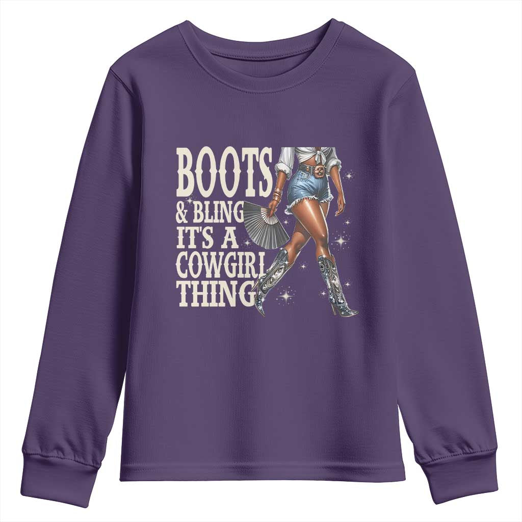 Funny African American Cowgirl Youth Sweatshirt Boots And Bling It's A Cowgirl Thing