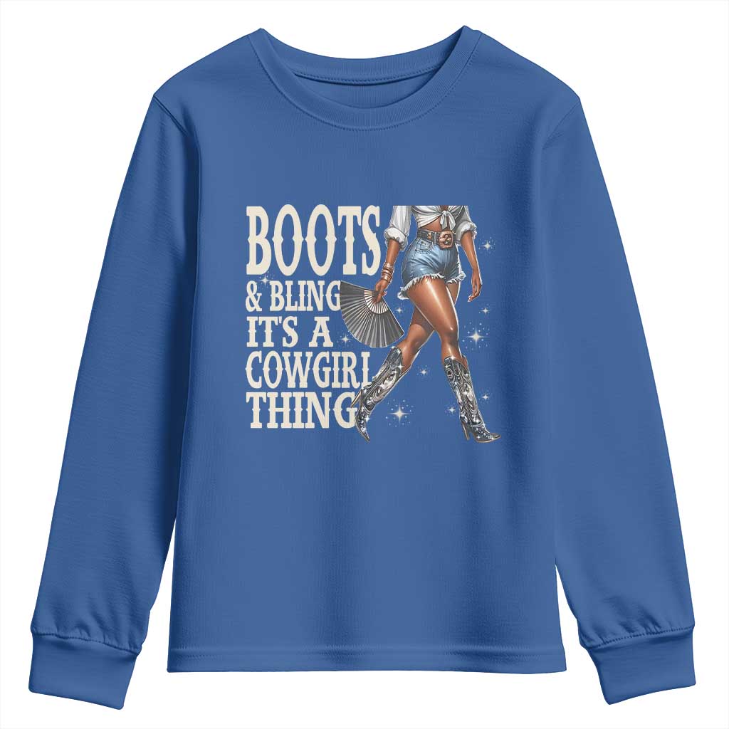 Funny African American Cowgirl Youth Sweatshirt Boots And Bling It's A Cowgirl Thing