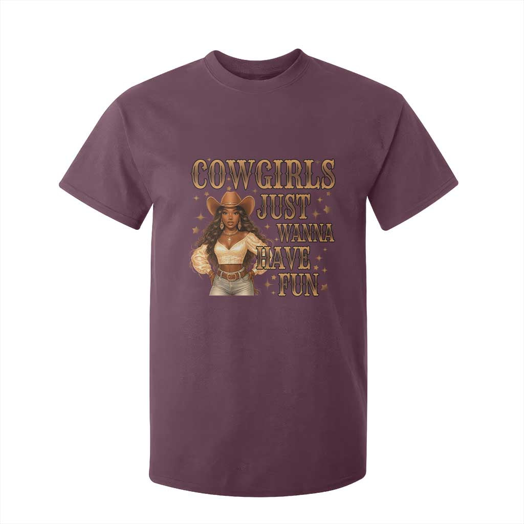 Funny African American Cowgirl T Shirt For Kid Cowgirls Just Wanna Have Fun Western