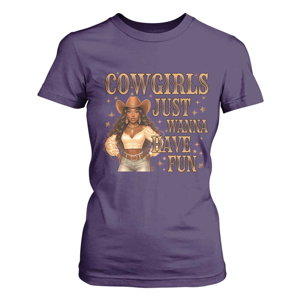 Funny African American Cowgirl T Shirt For Women Cowgirls Just Wanna Have Fun Western