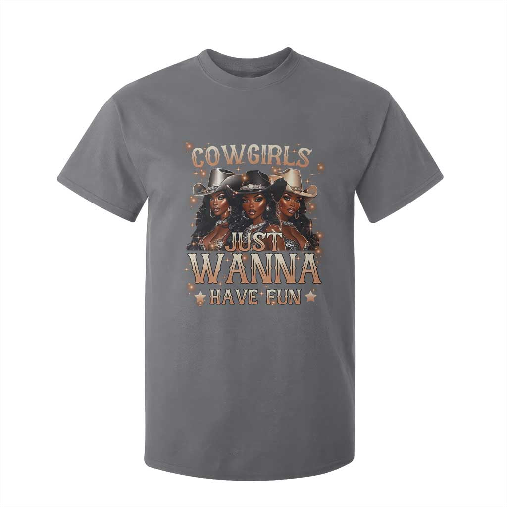 Funny Black African American Cowgirl T Shirt For Kid Cowgirls Just Wanna Have Fun