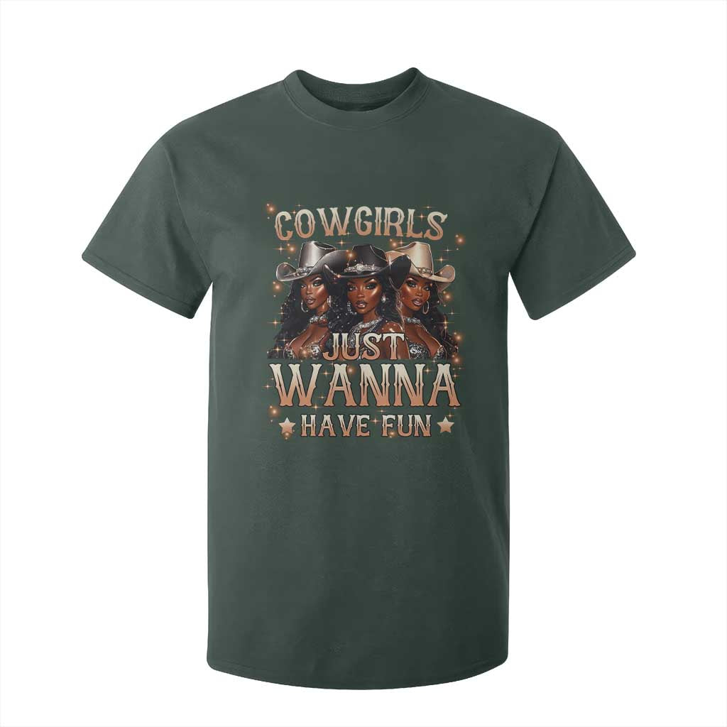 Funny Black African American Cowgirl T Shirt For Kid Cowgirls Just Wanna Have Fun