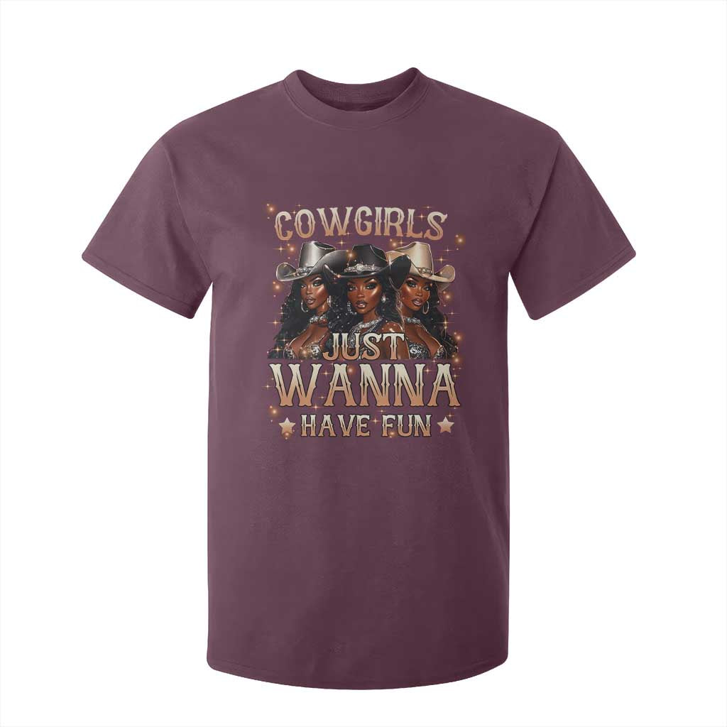 Funny Black African American Cowgirl T Shirt For Kid Cowgirls Just Wanna Have Fun