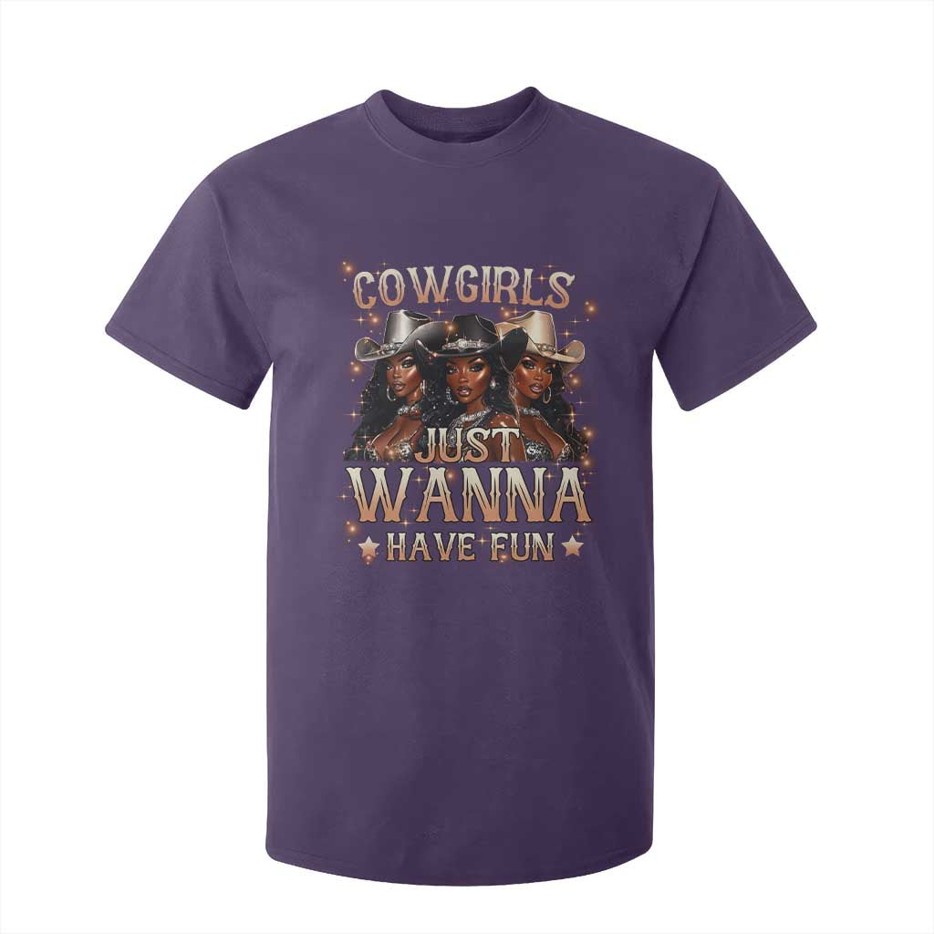 Funny Black African American Cowgirl T Shirt For Kid Cowgirls Just Wanna Have Fun