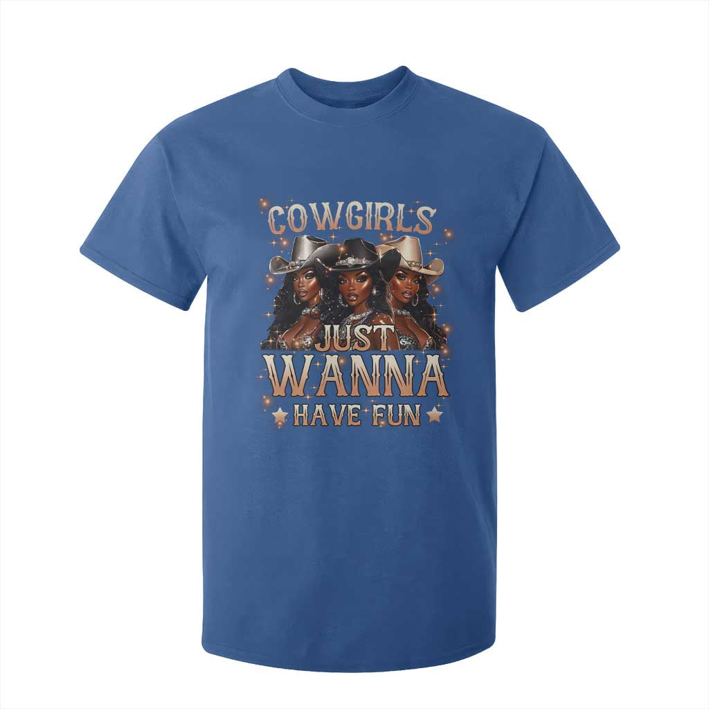 Funny Black African American Cowgirl T Shirt For Kid Cowgirls Just Wanna Have Fun