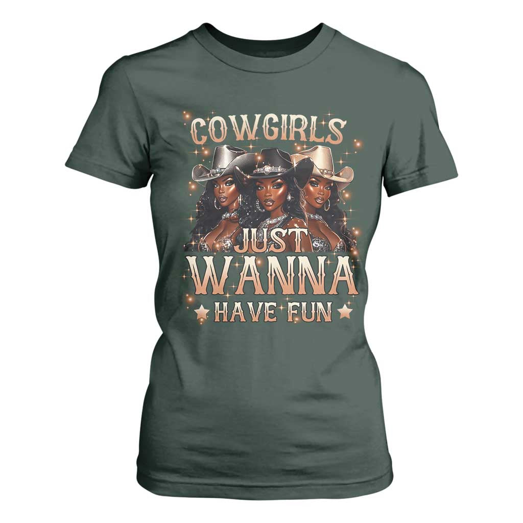 Funny Black African American Cowgirl T Shirt For Women Cowgirls Just Wanna Have Fun