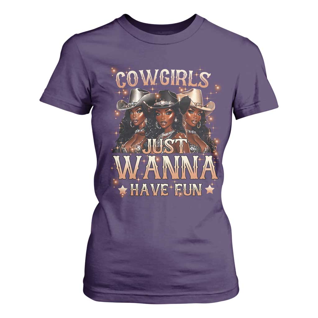 Funny Black African American Cowgirl T Shirt For Women Cowgirls Just Wanna Have Fun