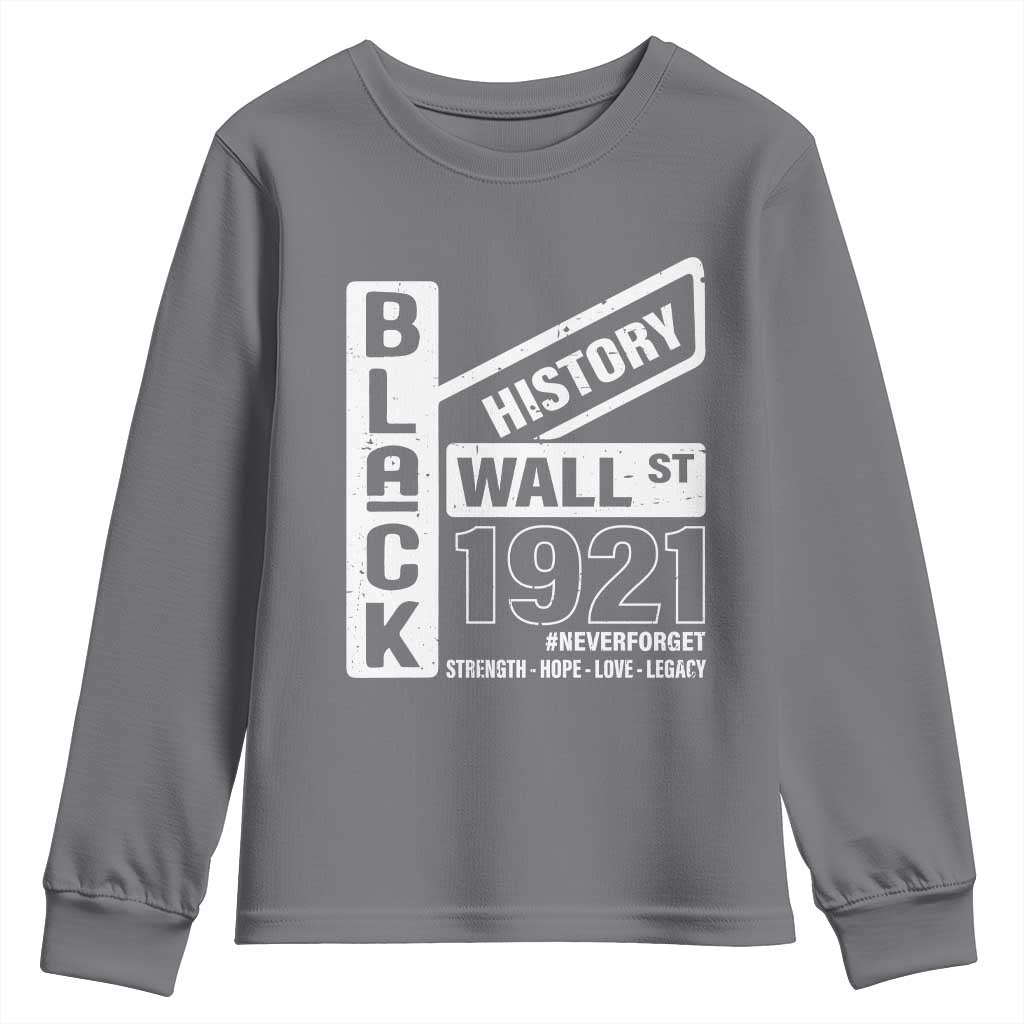 Never Forget Black Wall Street 1921 Youth Sweatshirt Tulsa Black History Month African American Heritage