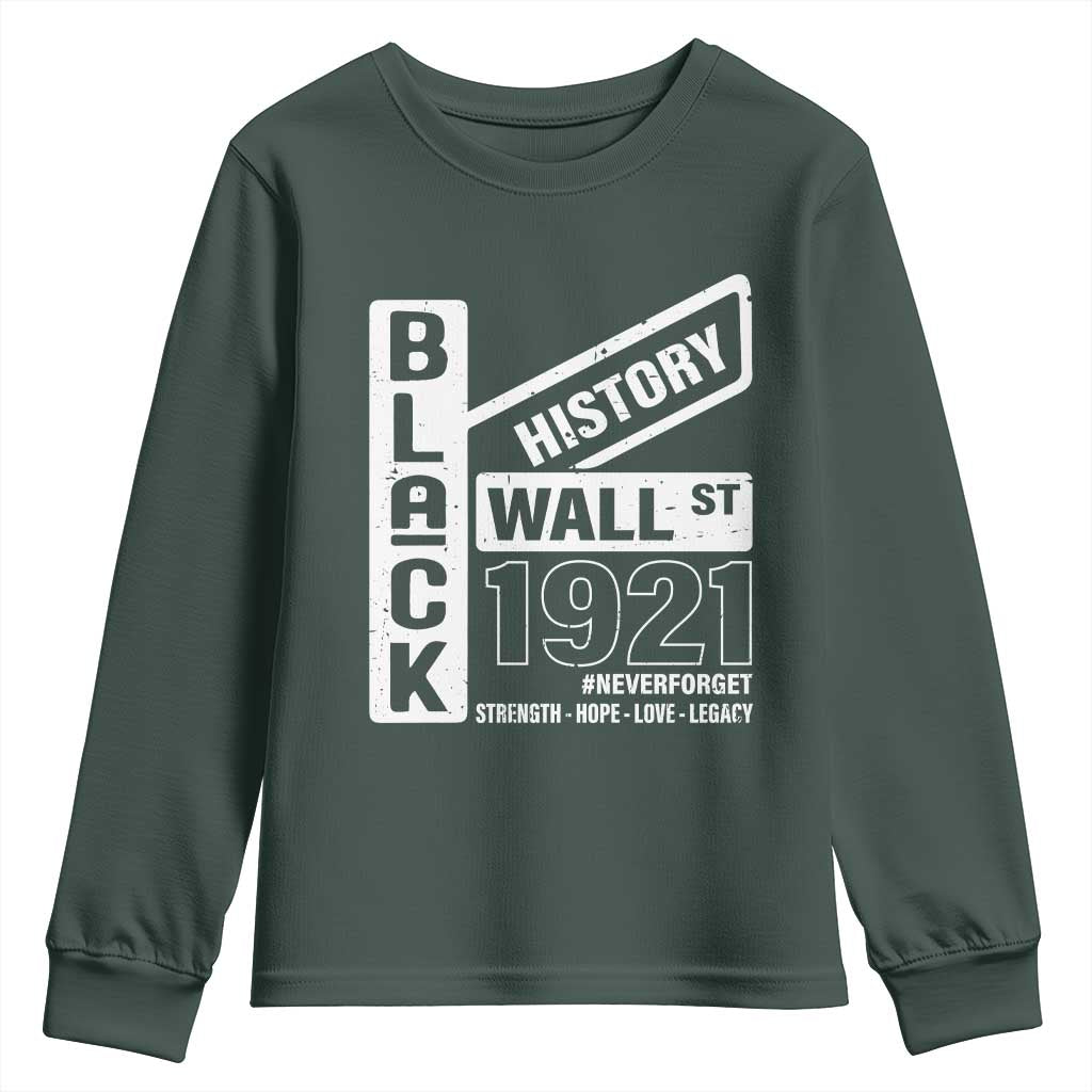 Never Forget Black Wall Street 1921 Youth Sweatshirt Tulsa Black History Month African American Heritage