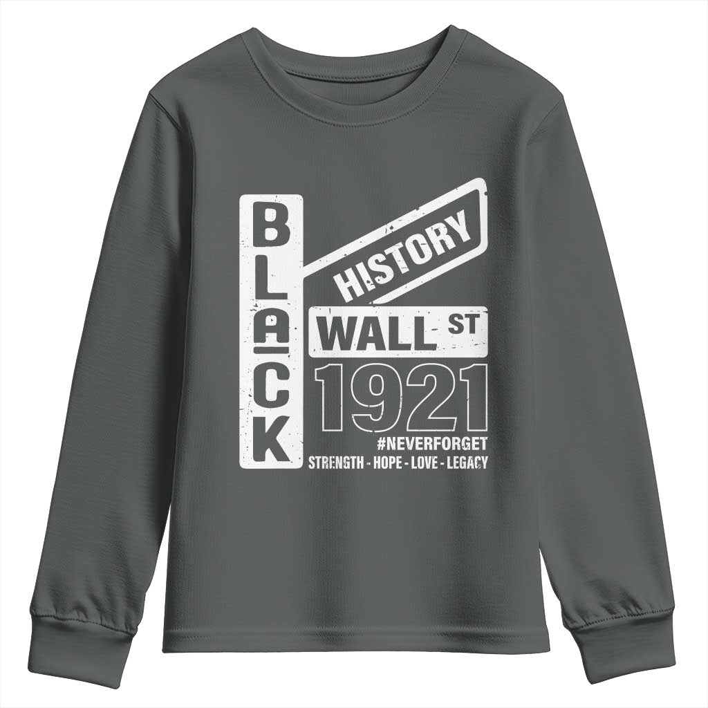 Never Forget Black Wall Street 1921 Youth Sweatshirt Tulsa Black History Month African American Heritage