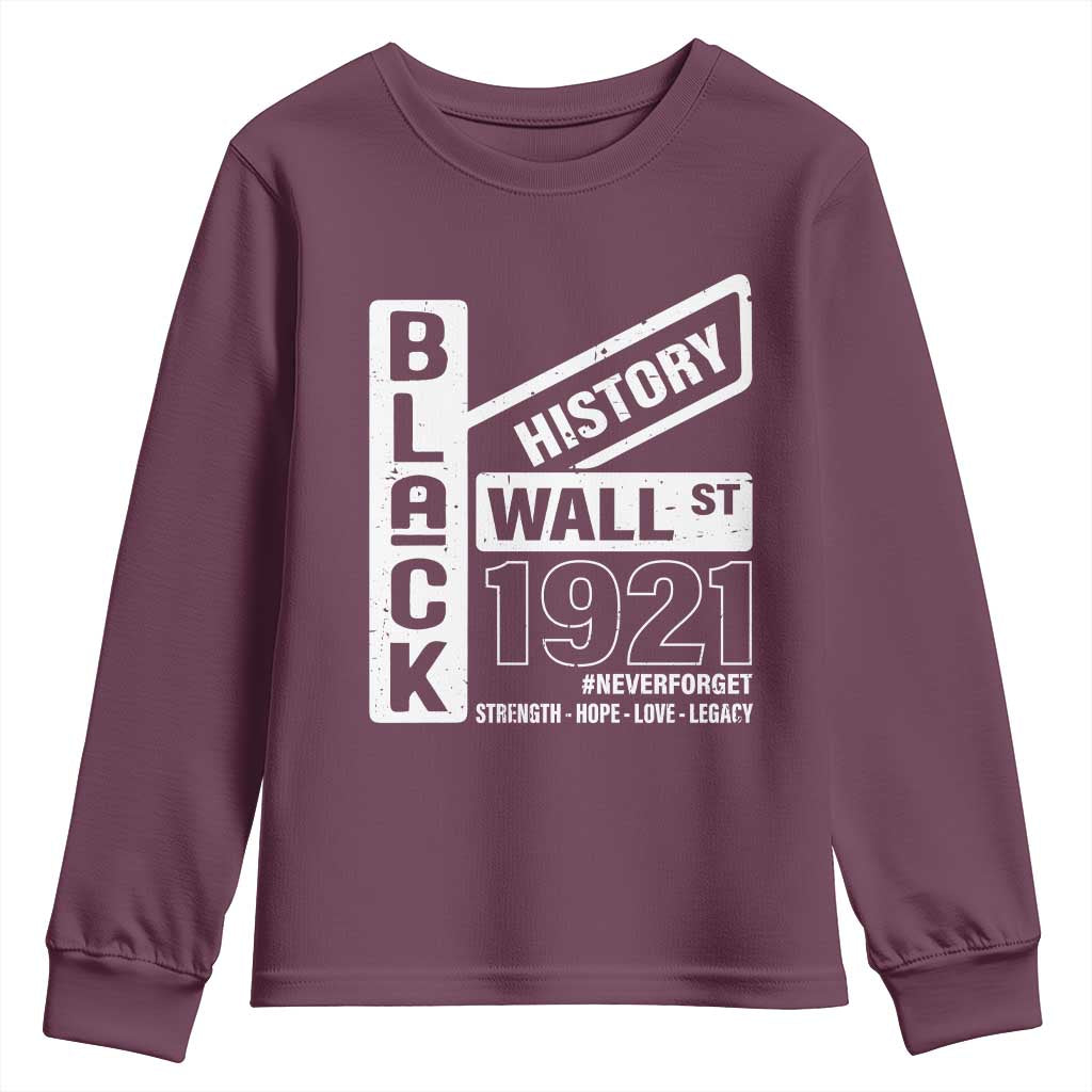 Never Forget Black Wall Street 1921 Youth Sweatshirt Tulsa Black History Month African American Heritage