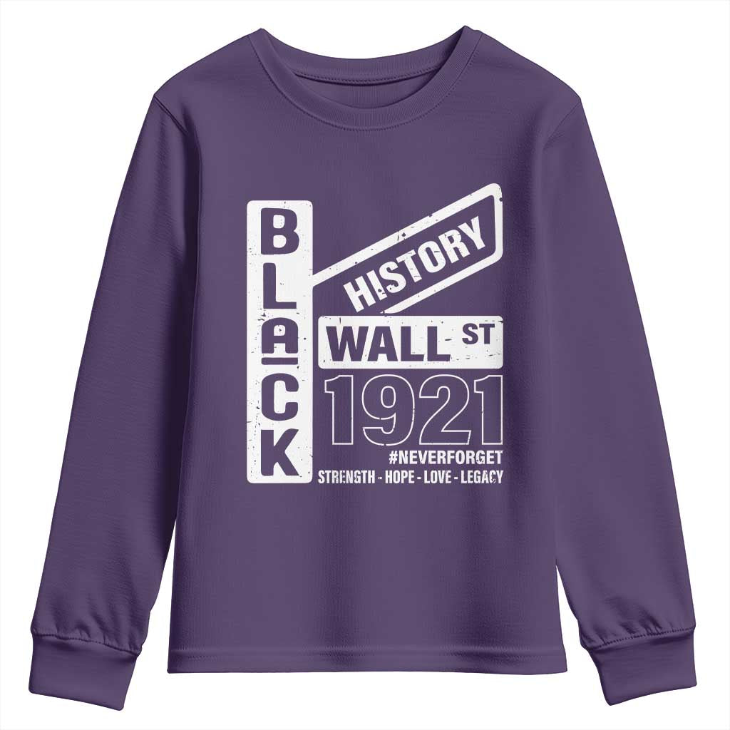 Never Forget Black Wall Street 1921 Youth Sweatshirt Tulsa Black History Month African American Heritage
