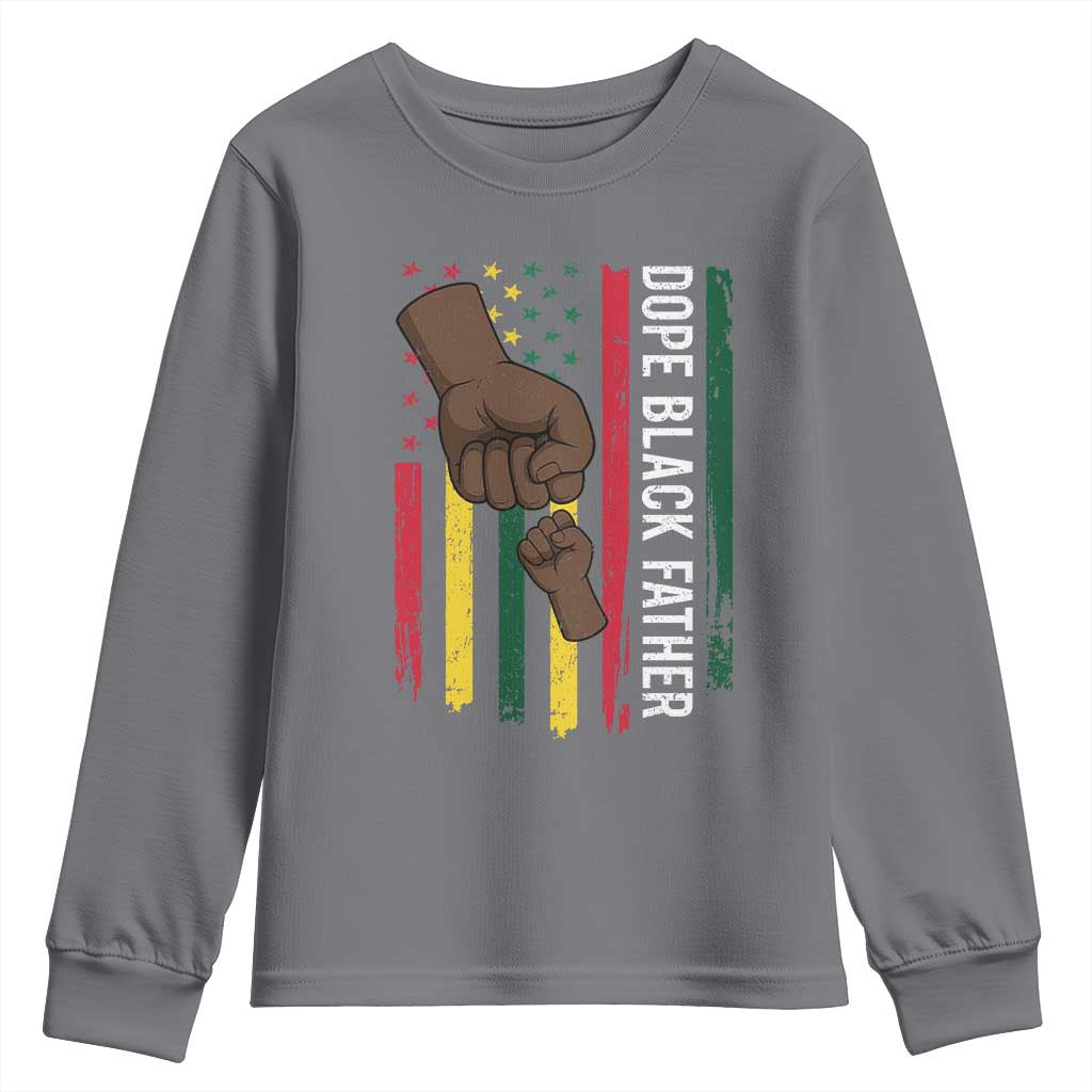 Dope Black Dad Youth Sweatshirt Vintage American Flag Fist Bump