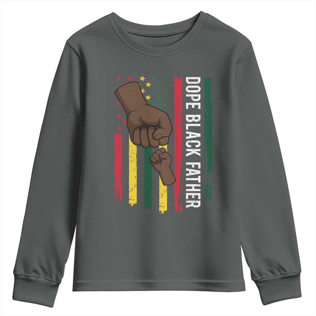 Dope Black Dad Youth Sweatshirt Vintage American Flag Fist Bump