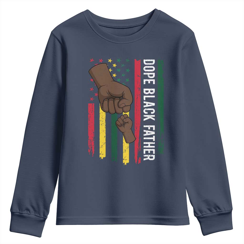 Dope Black Dad Youth Sweatshirt Vintage American Flag Fist Bump
